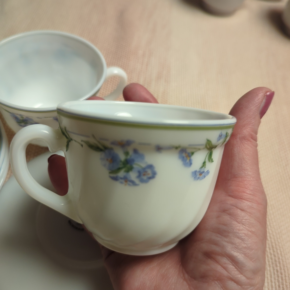 Morning Glory By Gibson. Blue And White Teacups And Saucers